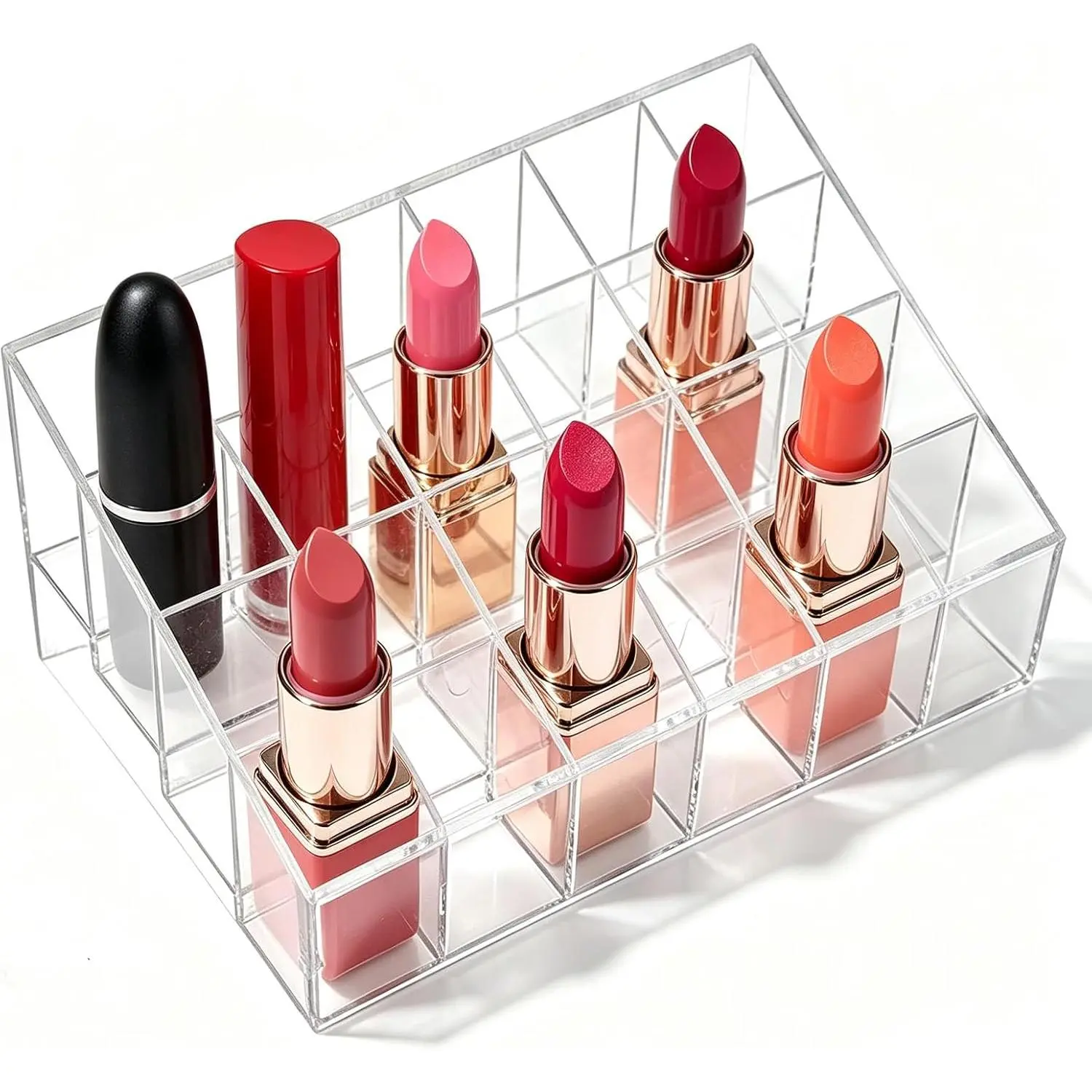 Lipstick Organizer 24 Slots Plastic Clear  Display Holder for Lip gloss  Perfume  Polish Essential Oil