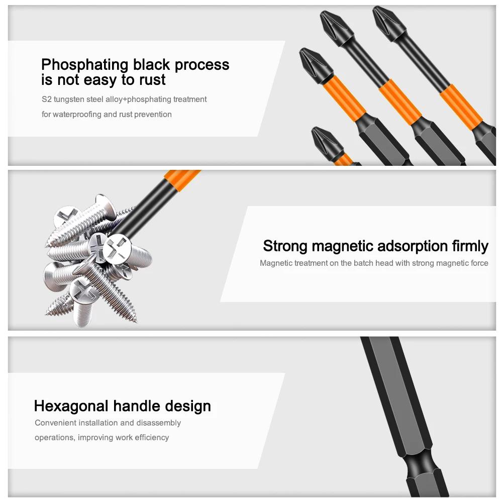 Size:65mm 5pcs,10pcs,20pcs PH2 Strong Magnetic Cross Torque Head Screwdriver S2 Steel Electric Head High Hardness Magnetic Anti-slip Electric Drill Bit