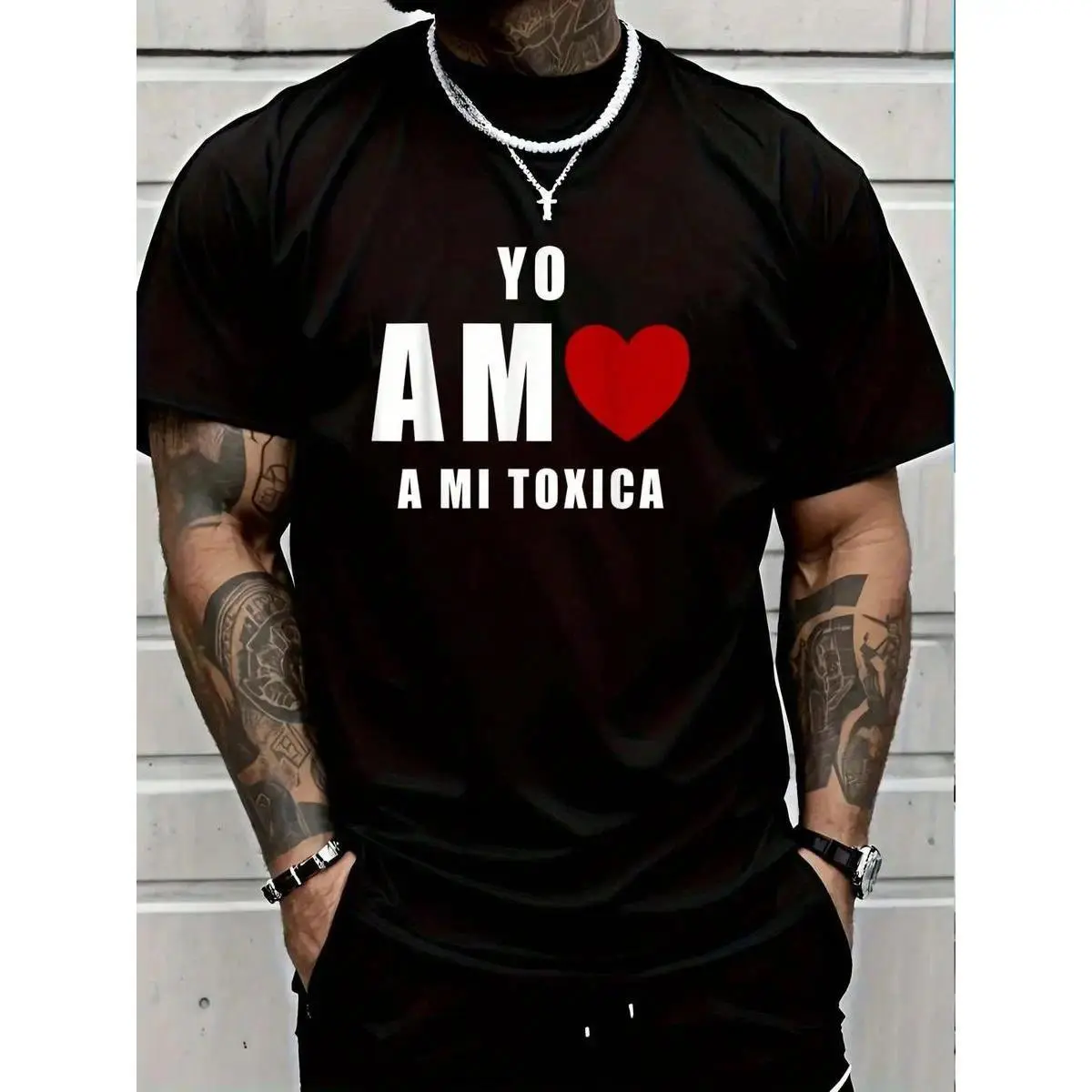 Men's Yo Amo A Mi Toxica Valentine's Day Graphic T-Shirt - Short Sleeve Tops, 100 Cotton Clothing, Relaxed Fit, Breathable, Funny Spanish Couple Design