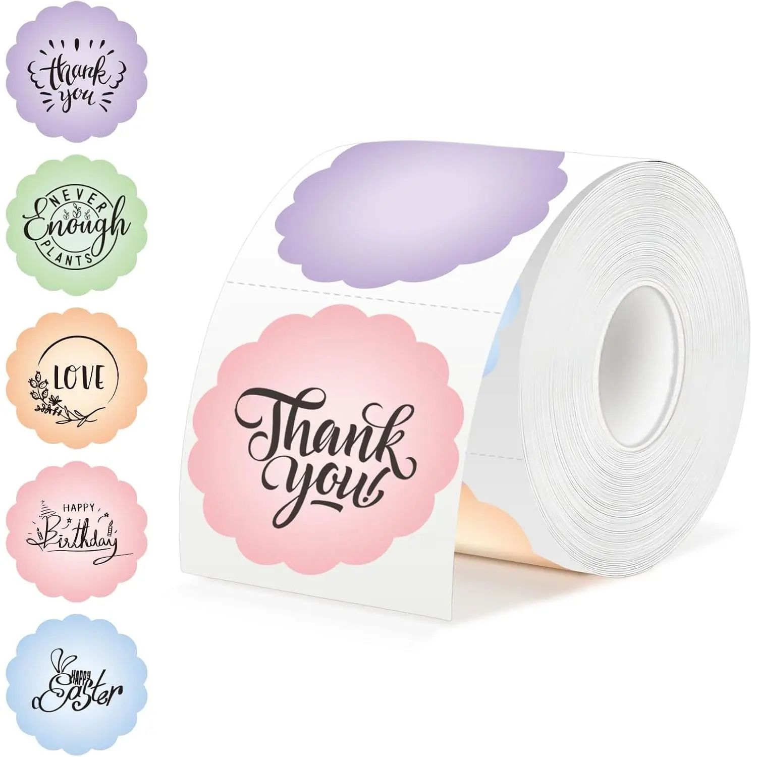 500 count 2" Round Thermal Labels, Scalloped Multi-Colors Blank Circle Sticker for Small Business, Thank You, Logo Design,  for Direct Thermal Label Printers (Pastel Grad 5 Colors)
