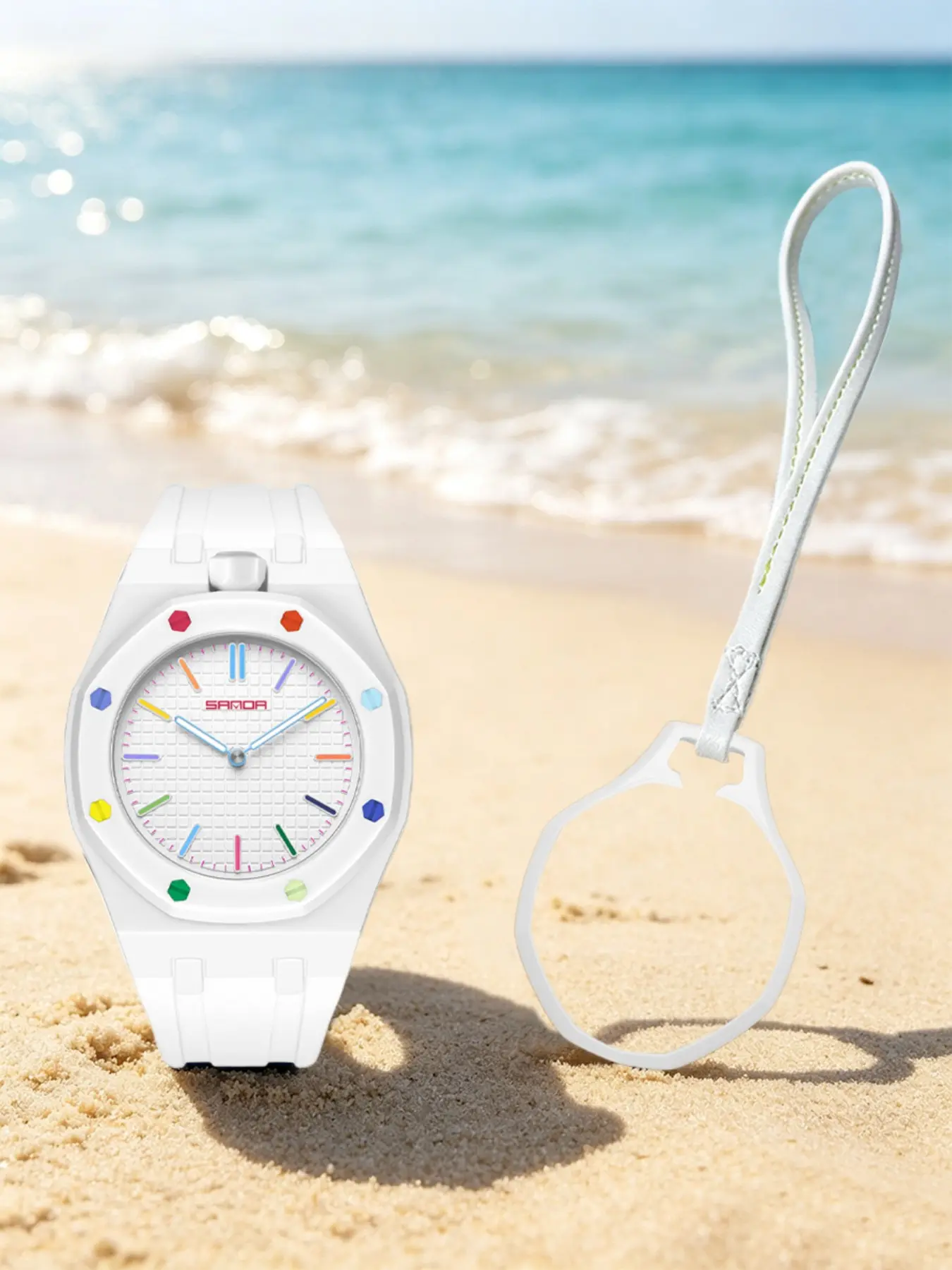 Sanda candy colored silicone unisex quartz watch, casual multifunctional waterproof night light student watch, silicone bracelet set, Multifunctional Wristwatch