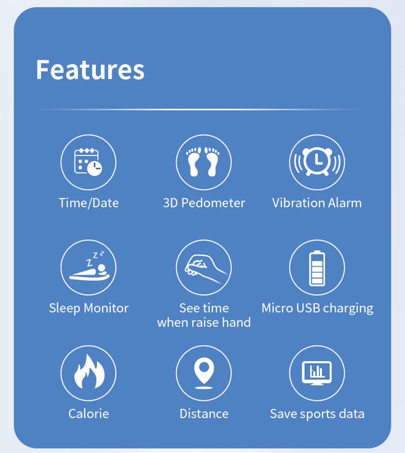 Smart Multifunctional Wristband Fitness Bracelet IP65 Waterproof Sport LED Activity Sleep Tracker 24 Hours Pedometer Smart Watch