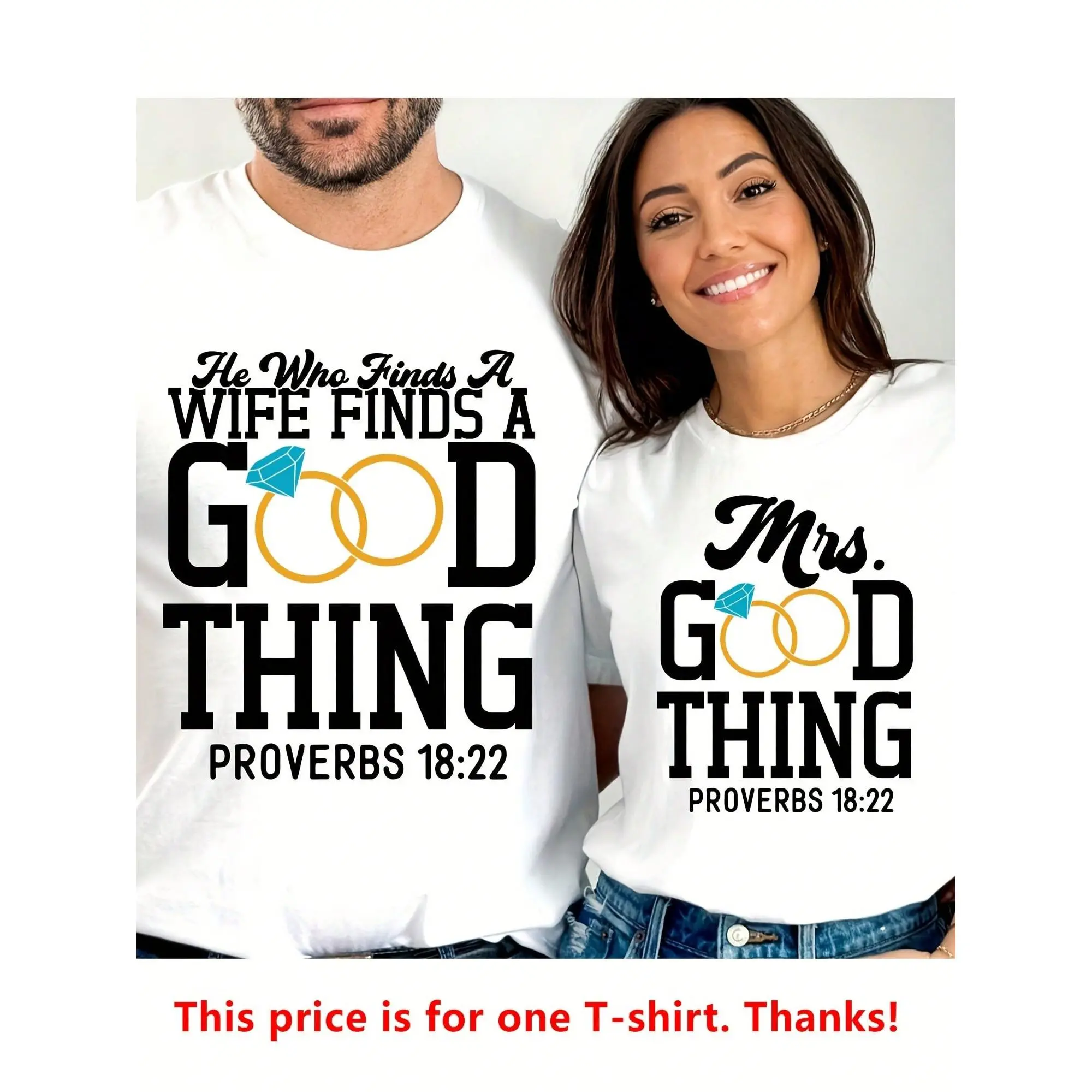 Sweet Matching Couples T-Shirt - 'He Who Finds A Wife' & 'Wifey Found' Design, Cotton Blend, Casual Fit, Machine Washable - Perfect For Anniversaries, Valentine's Day & Christmas Gifts