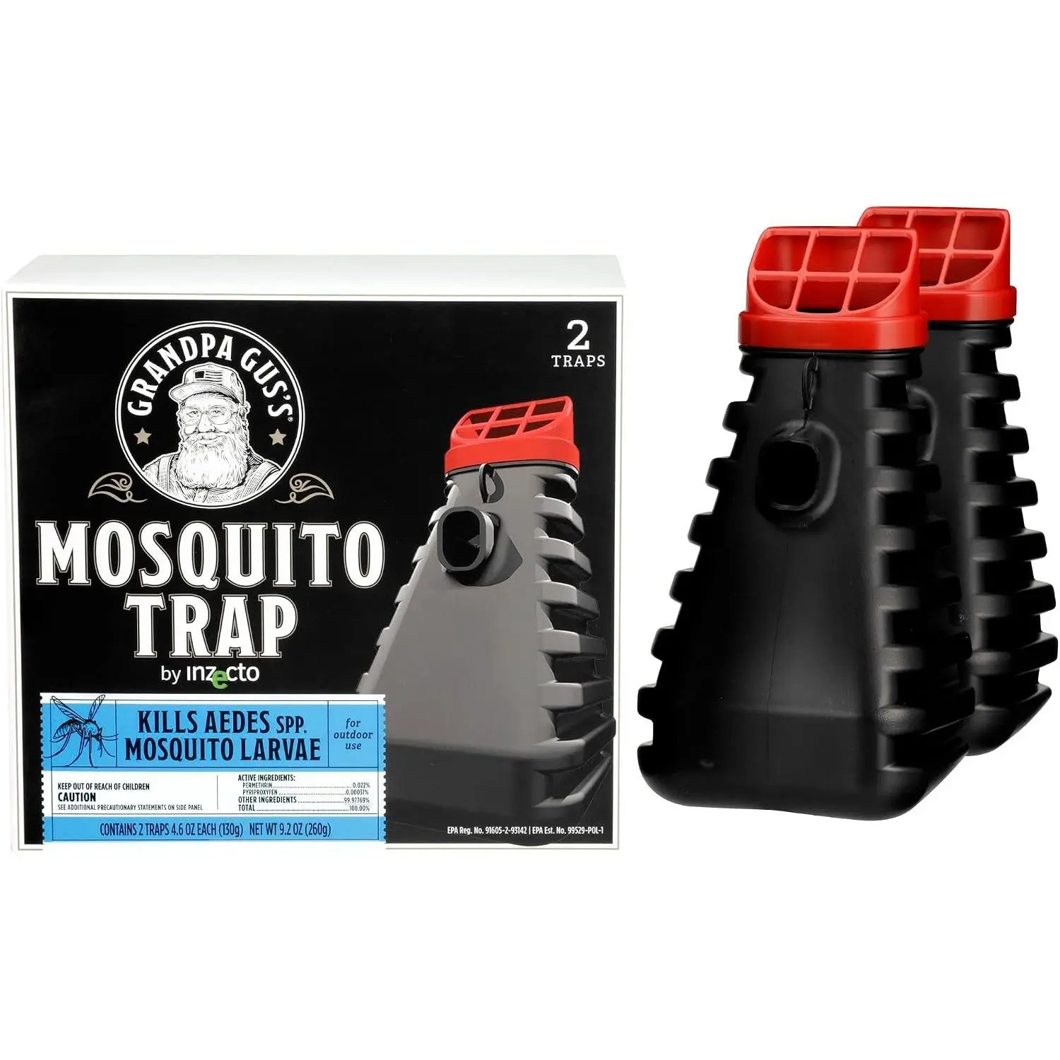Mosquito Trap and Outdoor Bug Killer - Water-Activated Larvae Control for Backyard, Patio, and Garden - Up to 35 Days & 1,500 Sq Ft of Protection Per Trap, 2 PackGift.