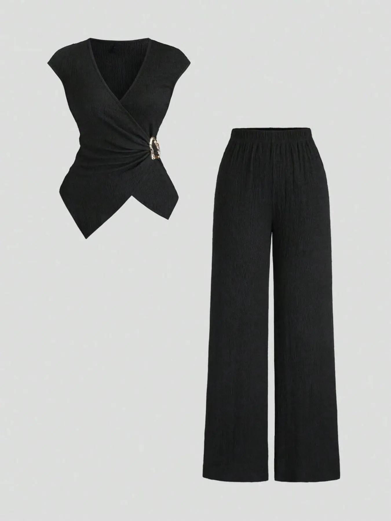 Women's 2-Piece Set, Waist Pants Set, Casual Formal Set, Simple Minimalist Commuter Knit Fabric, Comfortable Casual Style, Metal Button Decoration, Soft Texture, Fashionable Design, Womenswear