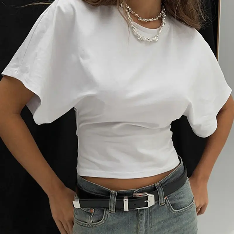 Women's Solid Color Round Neck Short Sleeves Muslim T-shirt Top Plain Pullover Basic Party Club Night Out Dating Holiday Casual Trendy Minimalist Crop Tops T-shirts Tees Streetwear For Ladies All Seasons Modest Clothing Wear