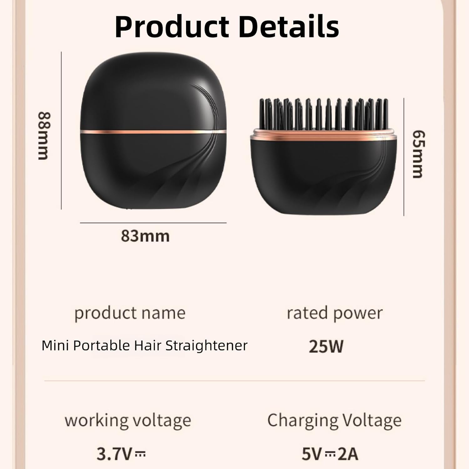 Mini Portable Hair Straightener Brush – Cordless Travel Straightener with 3 Heat Settings & Type-C Fast Charging, Smoothing for Frizzy & Wavy Hair, Ideal Gift for Women