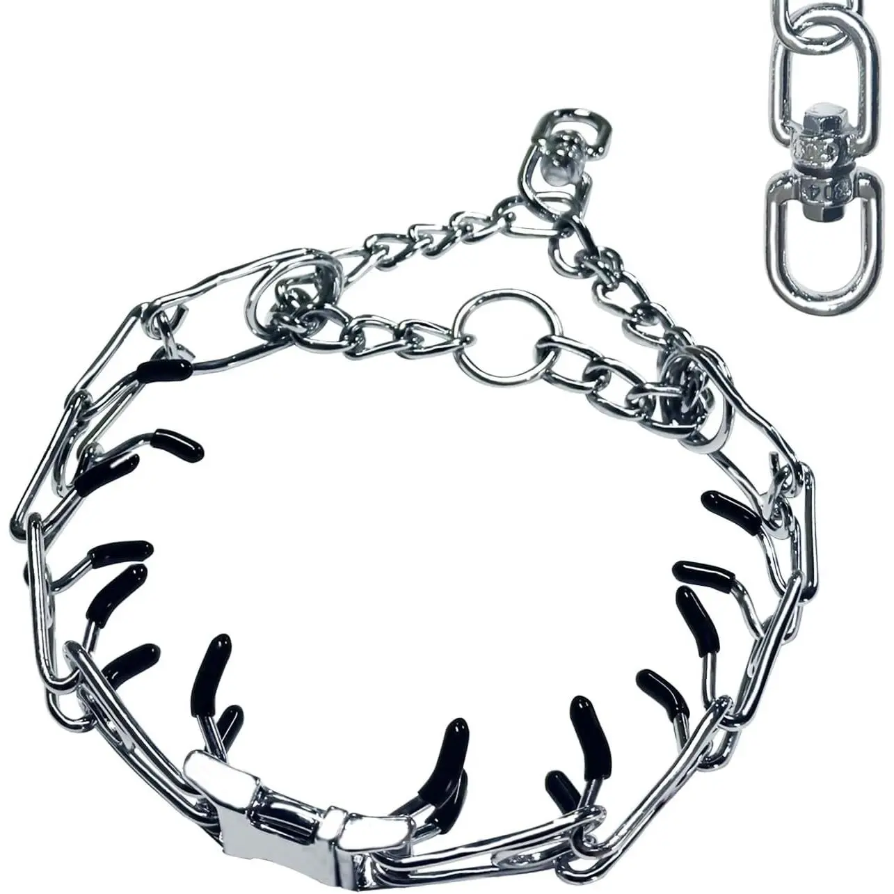 Adjustable Stainless Steel No Pull Dog Collar with Quick-Release Buckle Tangle-Free 360° Swivel Prong Collar for Small Medium and Large Dogs (M-L)