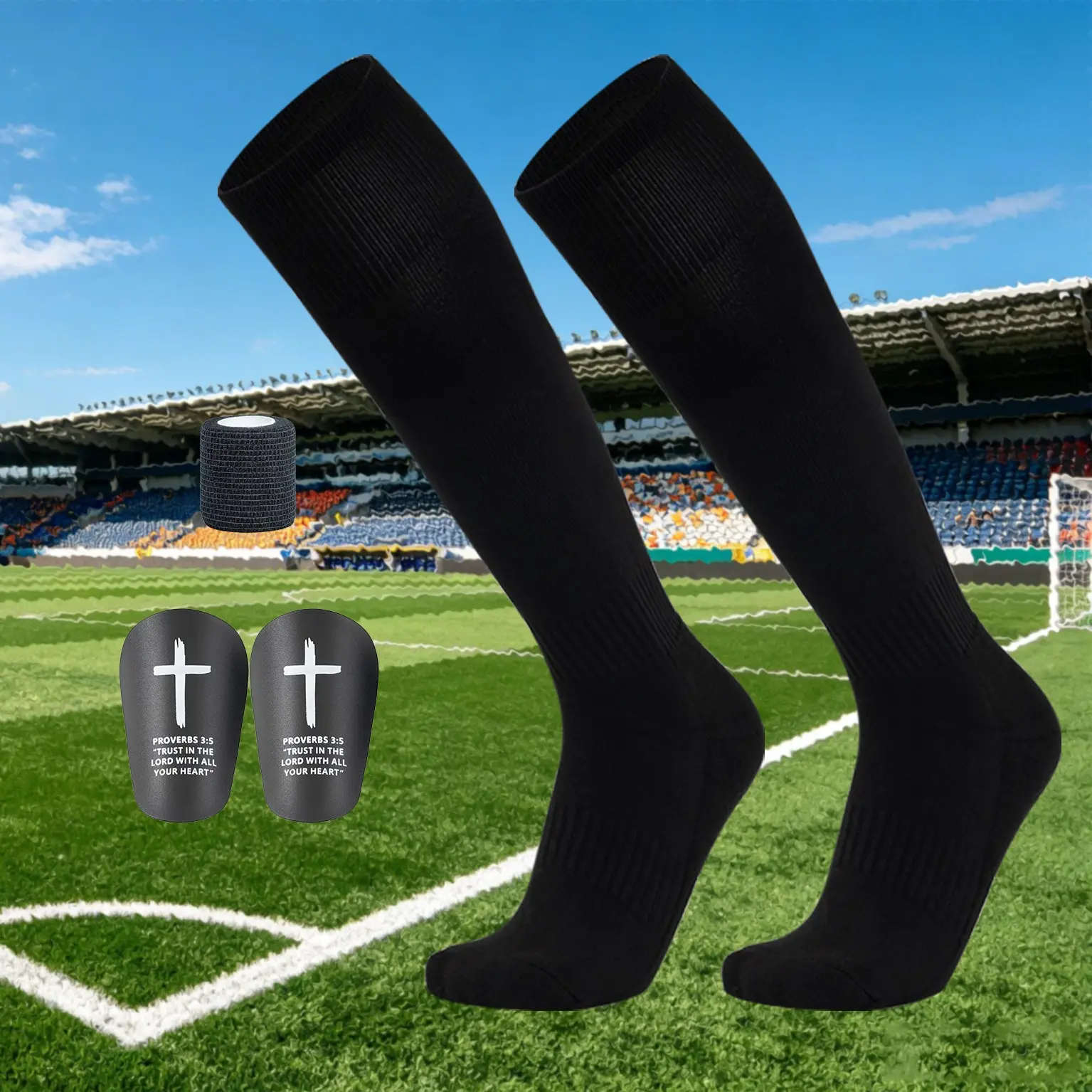 3-Piece Unisex Soccer Gear Set, Football Accessory, Sports Socks, Training Insoles, Athletic Bandages, Outdoor Training, Football Field Supplies