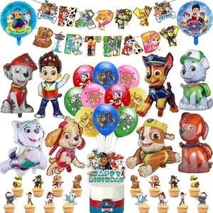 PAW PATROL Balloons Cartoon Dog Ryder Chase Skye Happy Birthday Banner Party Decoration Disposable Tableware Cake Topper Backgr