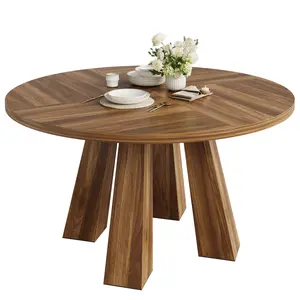 47" Round Dining Table for 4-6, Farmhouse Wood Kitchen Table with Sturdy Legs, Rustic Circular Breakfast Nook Furniture for Apartment Dining Room, Easy Assembly, Table Only