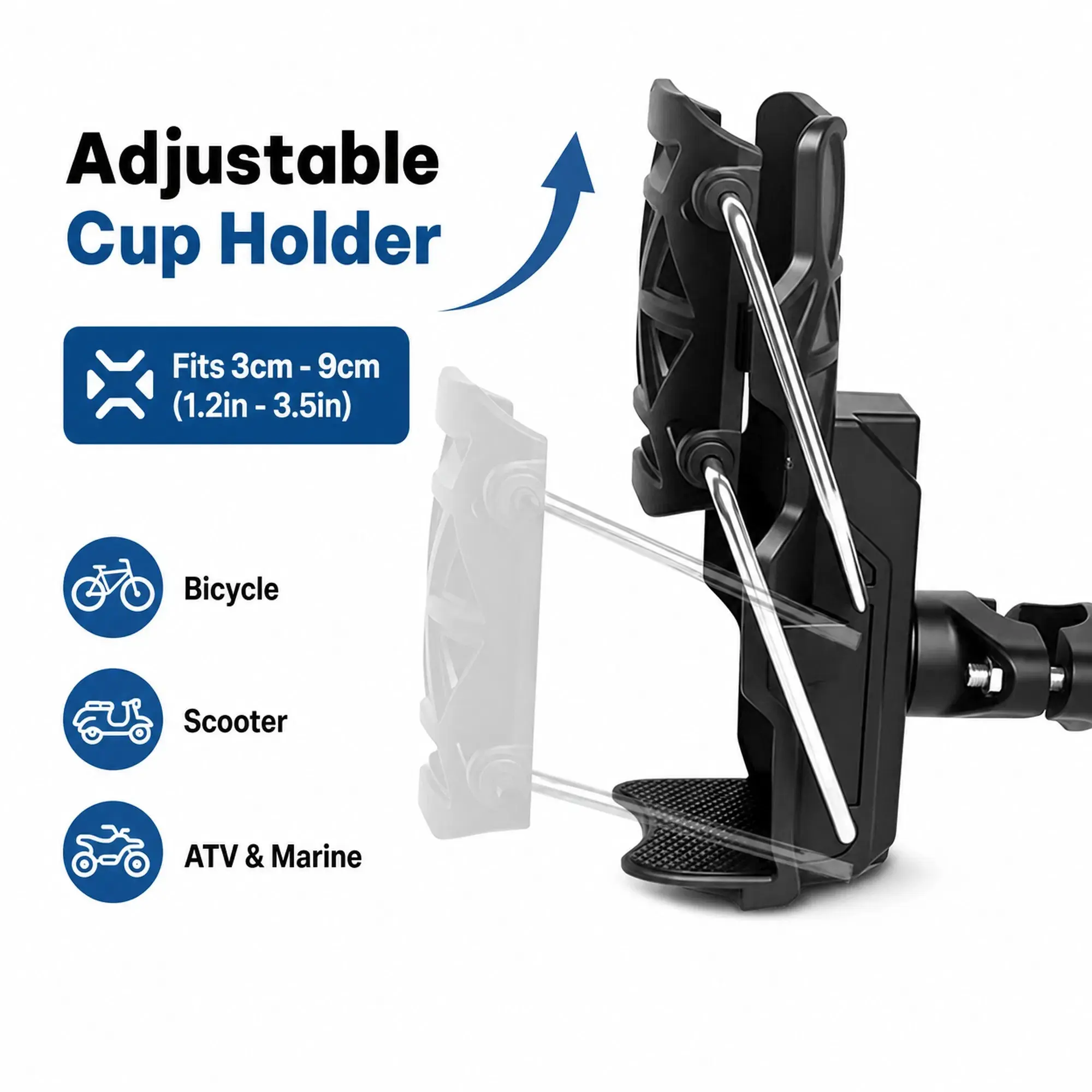 Adjustable Bike & Motorcycle Drink Holder, Bike Motorcycle Accessories, Rotating Handlebar Cup Mount, Secure Grip Design, for Bicycle, Scooter, Atv & Marine Use