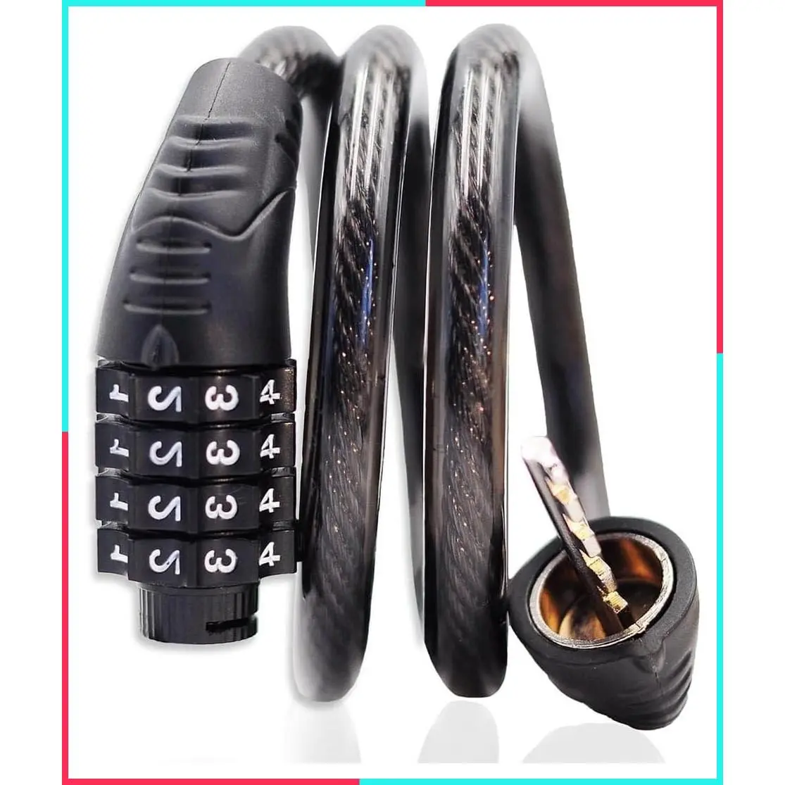 4-Digit Resettable Combination Bike Cable Lock, 32-Inch, 10mm PVC-Coated Braided Steel Cable for Bicycles, Scooters, and Skateboards