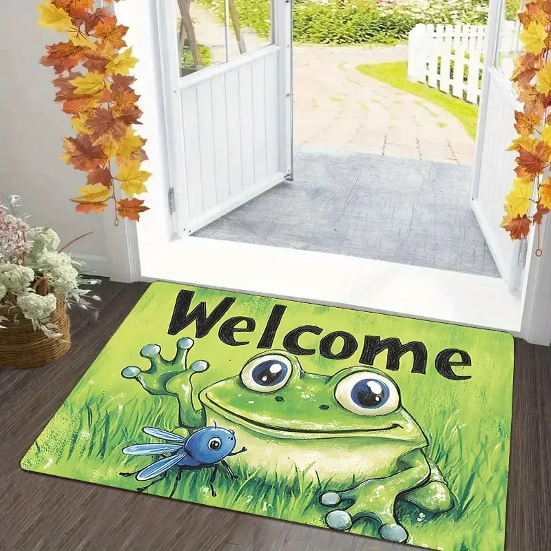 Summer Cool Big Frog Welcome Doormat, Soft Comfortable Quick Water Absorb Dry Washable Rug, Durable Decor Floor Mat for Entryway, Bathroom, Laundry Room, Dining Area & Bedroom