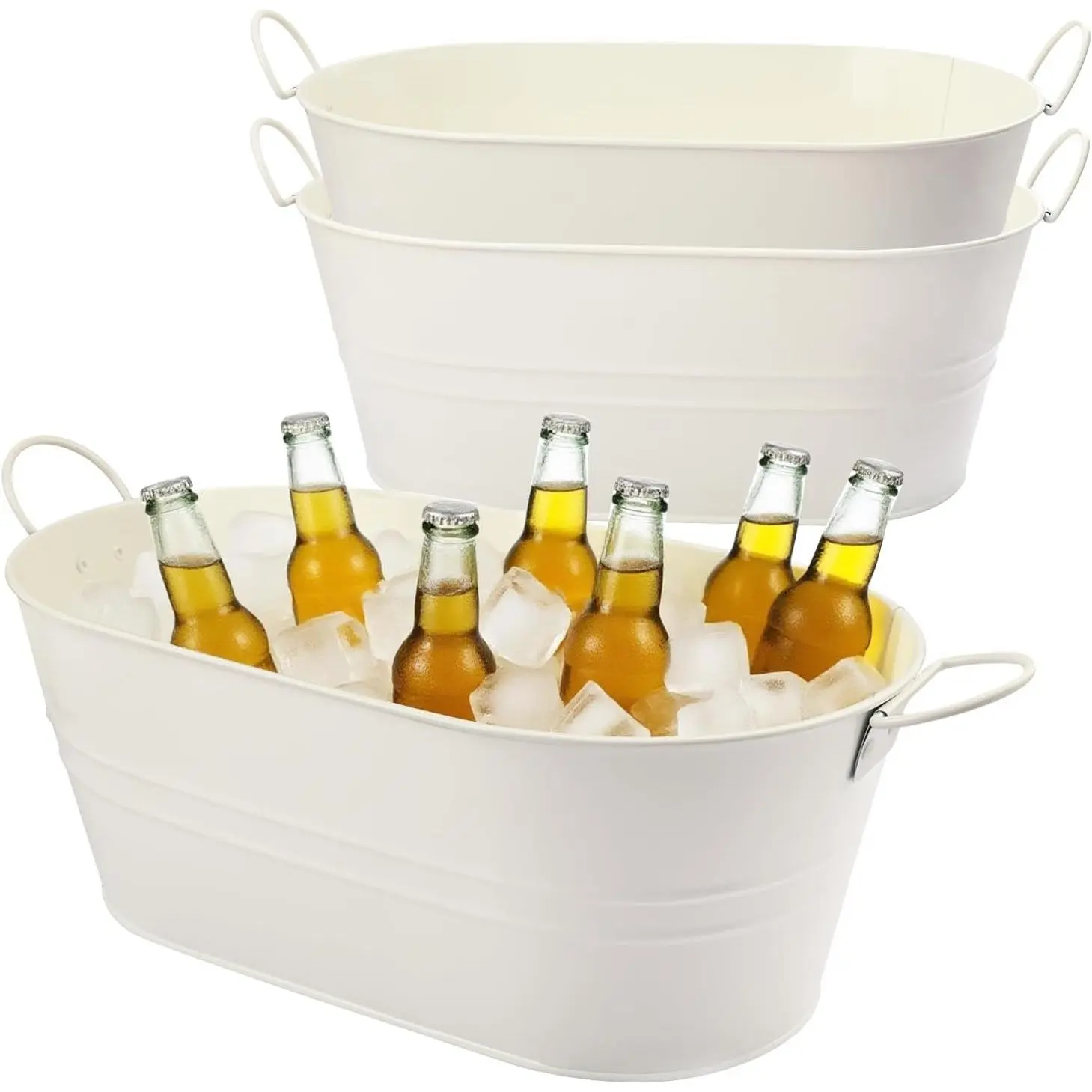 3 PCS 15.3 x 9 x 6 inches White Metal Galvanized Tub with Handles, 3 Gallon Galvanized Beverage Tubs for Parties, Large Metal Drink Ice Buckets for Beer, Wine, Cocktails & Outdoor Events