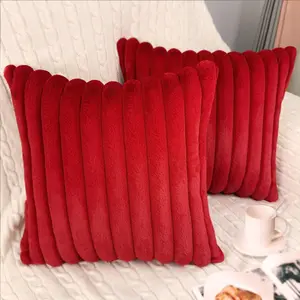 2 Pack 18x18 Velvet Faux Fur Square Throw Pillow Covers Cushion Case for Home Sofa Bedroom Car Living Room Decor Red