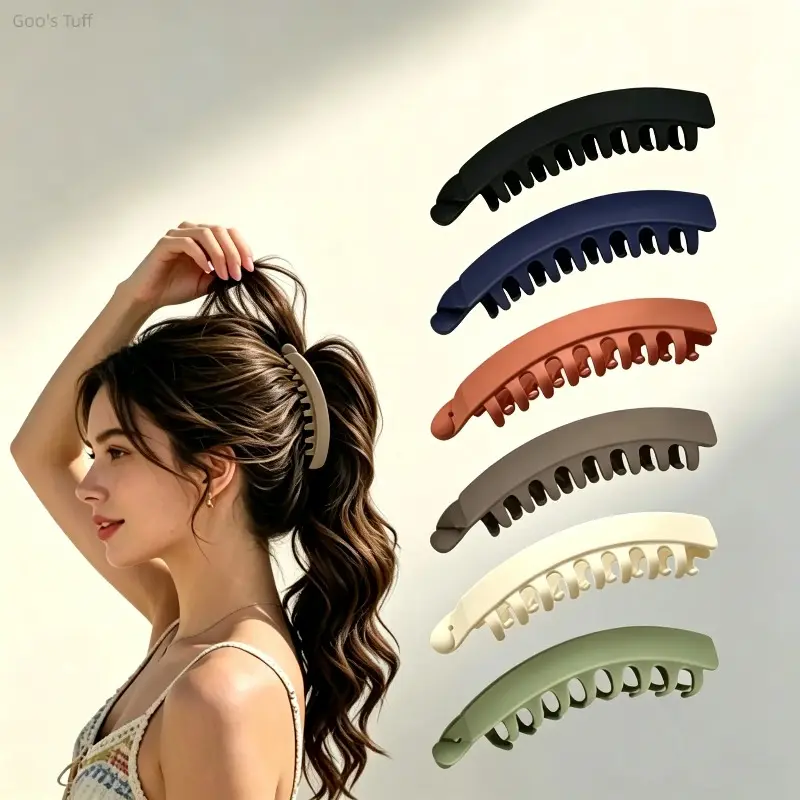 Matte Large Vertical Twisted Shape PVC Plastic Hair Clamp - Unisex Strong Secure Hold Barrette for Easy Ponytail Updos, Everyday Wear Trendy Thick Hair Accessory