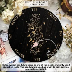 Pendulum Board Set, Wooden Dowsing Divination Board Metaphysical Message Board with Crystal Pendulum Necklace for Witchcraft Wiccan Altar Supplies Kit, Witch& Rose