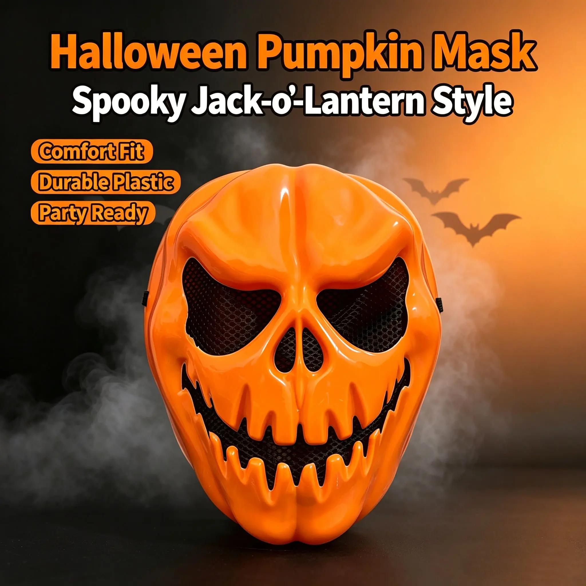 Halloween Cosplay Pumpkin Ghost Face Mask, Adjustable Adult Kids Full Face Halloween Costume Mask, Scary Pumpkin Skull Headgear