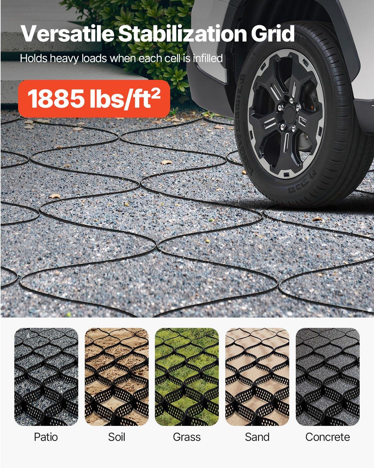 VEVOR Gravel Grid, 2 Inch Depth, 32.81 x 9.84 FT / 10000 x 3000 mm, 1880 LBS Per Sq ft Grass Ground Retainer, Permeable Geo Grids Driveway Stabilization, for Garden, Patio, Walkway, RV Parking Slopes VEVOR Gravel Grid, 2 Inch Depth, 32.81 x 9.84 FT / 10000 x 3000 mm, 1880 LBS Per Sq ft Grass Ground Retainer, Permeable Geo Grids Driveway Stabilization, for Garden, Patio, Walkway, RV Parking Slopes