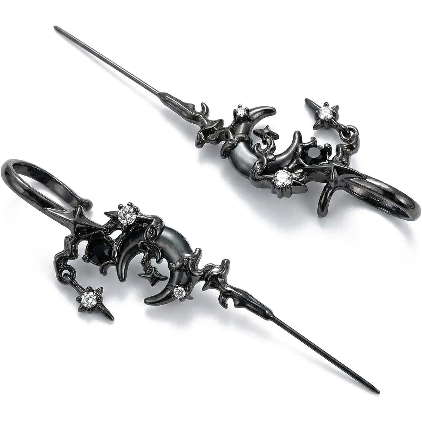 Gothic Celestial Earrings - 2-Set Synthetic Moon Motif Ear Hooks with Smooth Edges, Lightweight Design for Daily Wear & Special Occasions