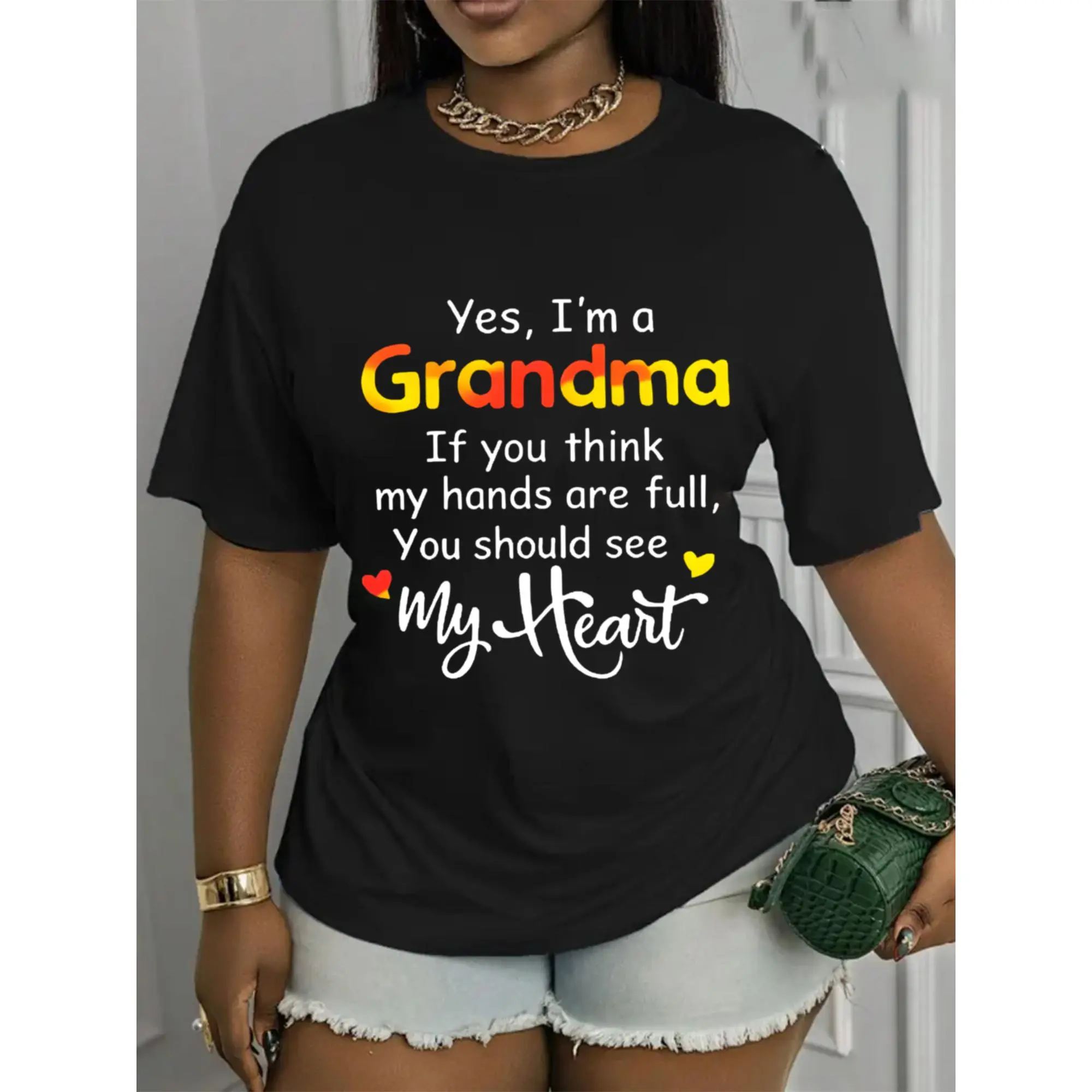 Grandma Graphic Regular-Fit Short-Sleeved Crewneck T-Shirt Top - Soft, Regular Length, Polyester Blend, Easy Care, Machine Wash - Suitable for Casual Attire, Workouts