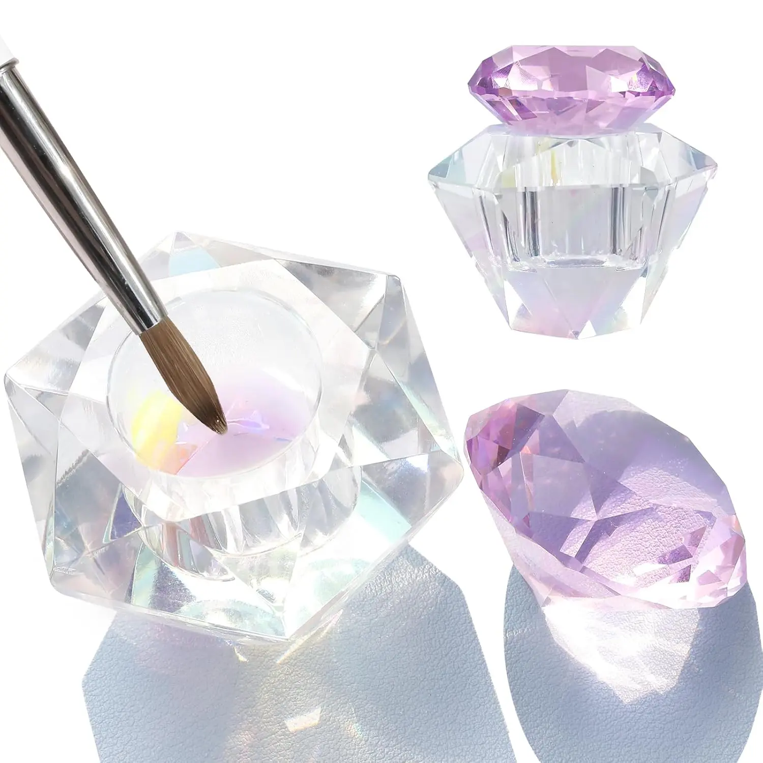 Nails Tips Art Dappen Dish with Lid, Heavy Duty Crystal Glass Monomer Cup | Dazzling Colorized Glaze Monomer Dish, Liquid Powder Dappen Nail Cup, Nail Art Brush Washing Container for Professional/Home