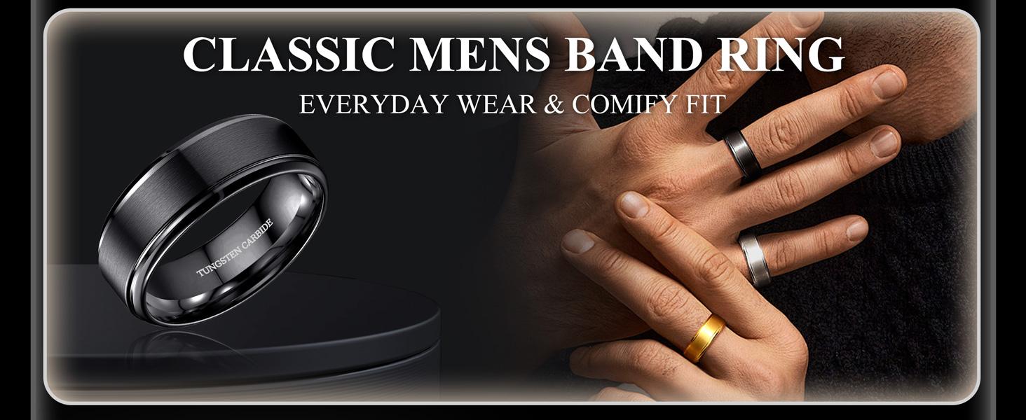 CASSIECA Tungsten Wedding Rings for Men Women 8MM Mens Wedding Band Black/Silver/Gold Matte Surface Polished Edge Engagement Promise Ring Comfort Fit 6-14 High Quality Materials Sturdy Durable Hypoallergenic