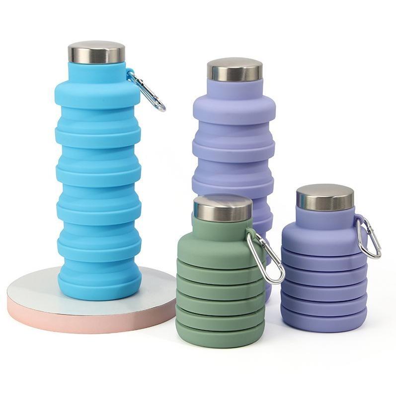 Collapsible Silicone Water Bottle, Leak-Proof Foldable Reusable Bottle with Carabiner, Portable Sports Water Bottle for Travel Gym Hiking Camping Cycling
