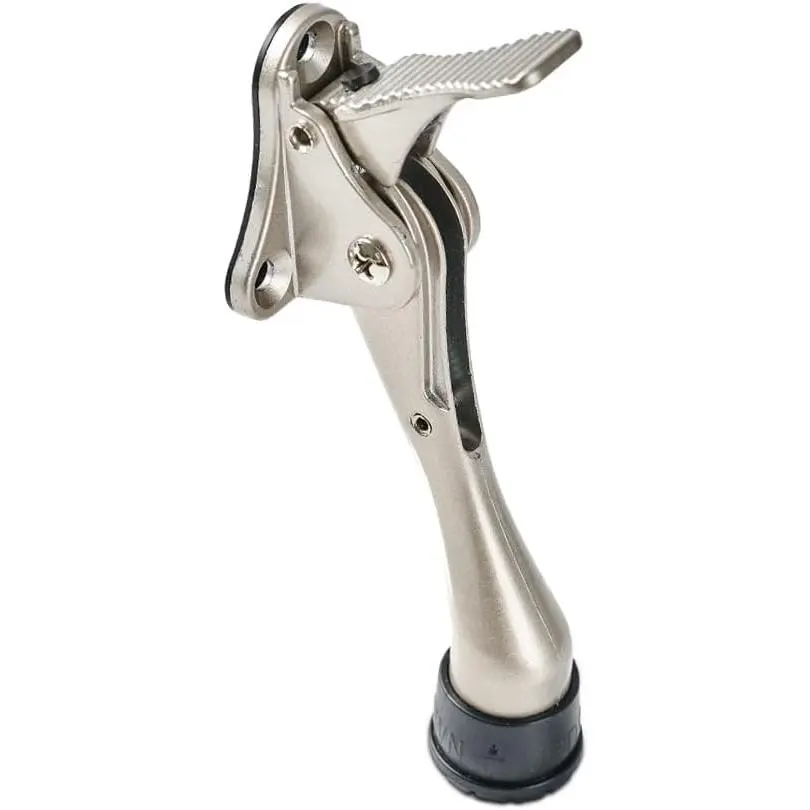 4" Kick Down Door Stopper, Hands-Free Pedal Door Stop with Adjustable Rubber Foot, Heavy Duty Door Holder for  & Office (Stain Nickel, 4 Inch x 1 Pack)