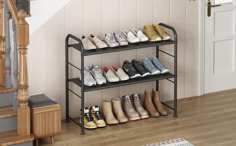 SUOERNUO 2-Tier Shoe Rack Sturdy Metal Storage Organizer for Closet Entryway Black Modern Adjustable Feet Easy Assembly 15-20 Pairs Capacity Footwear Organization Footwear Organization
