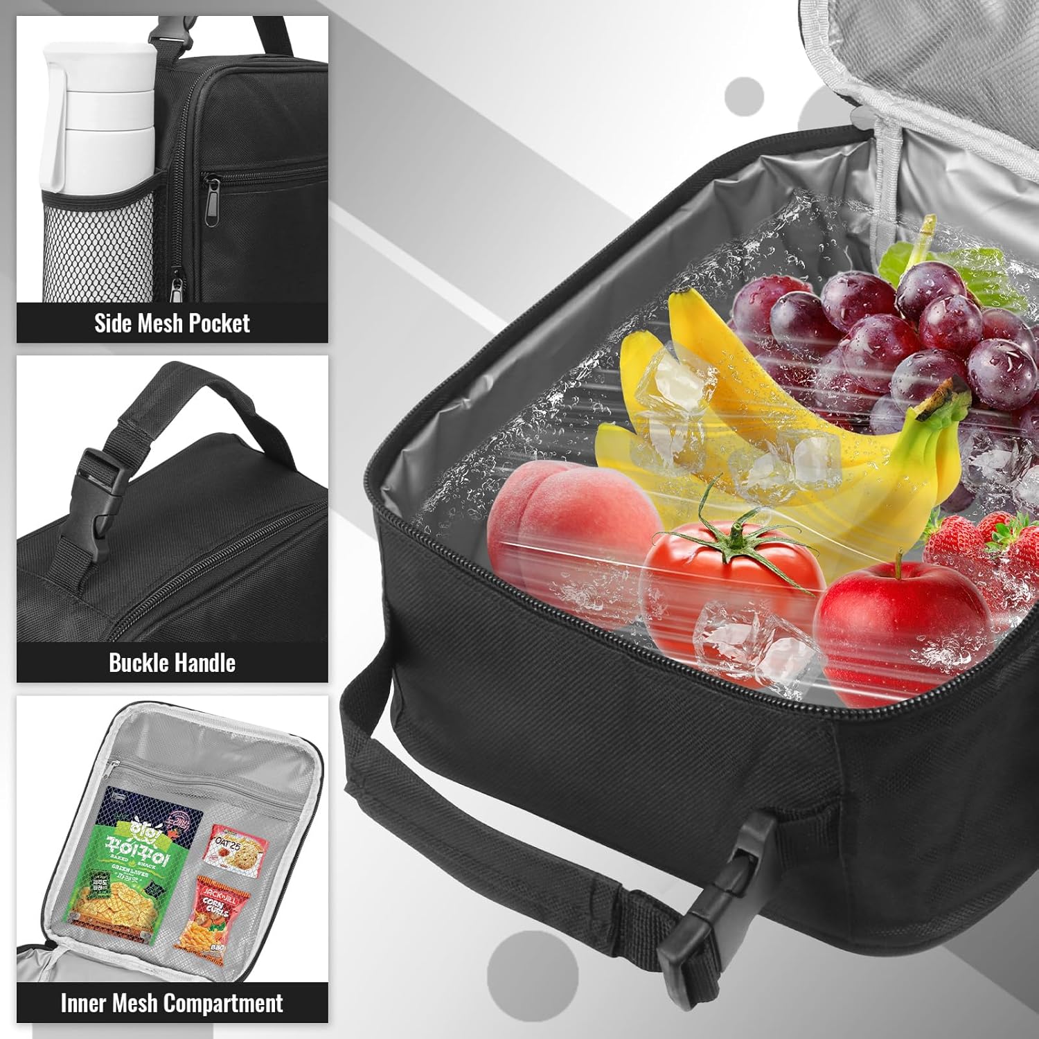 Black Small Flip Cover Lunch Bag Reusable Portable Lightweight Thermal Insulated Lunch Tote Bag For Men Women Adults Office Work Picnic Travel Daily Commute Food Storage Bag