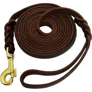 LWBMG Long Leather Dog Leash 10ft, Heavy Duty Dog Leash, Strong Sturdy Genuine Leather Braided Dog Leash, Soft and Comfortable Leather Leash for Medium and Small Dogs Training