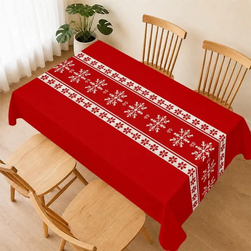 Christmas Snowflake Tablecloth, Waterproof Fabric, Easy to Clean, Perfect for Holiday Gatherings and Party Decorations