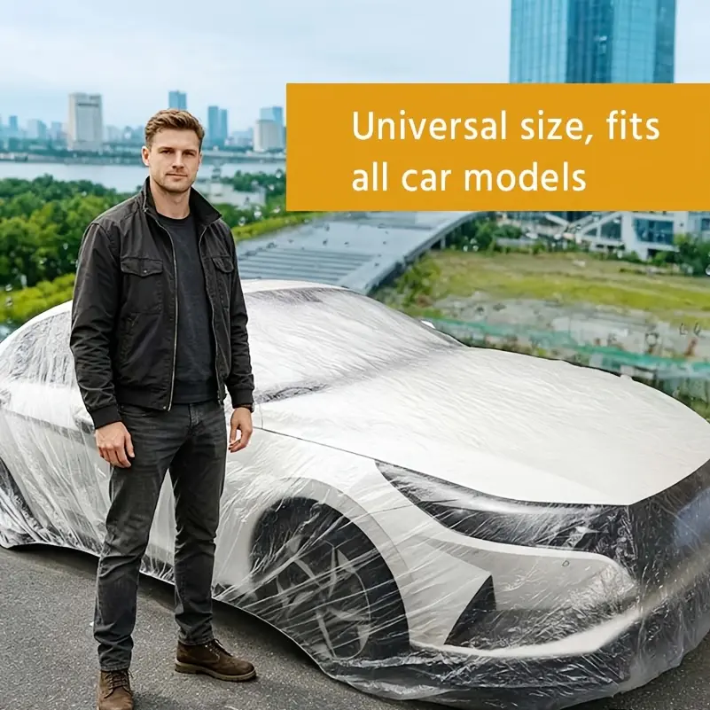 1 Pack Disposable Car Covers For Automobiles, Full-Body Transparent Pe Film, All-Season Sun & Dust Protection, Portable Design, Universal Fit