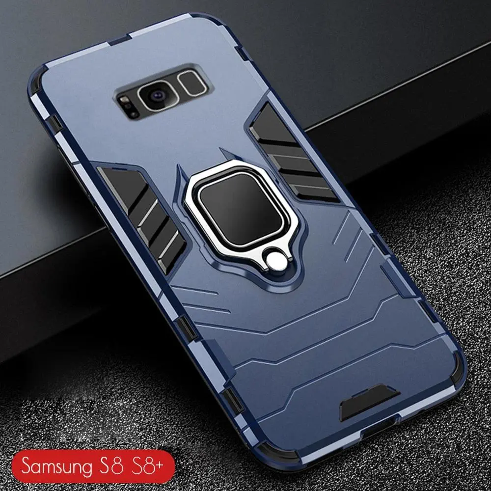 Shockproof PC Bumper Phone Case with Metal Ring Holder for Samsung Galaxy S8+/S8, Full-Body Drop-Resistant Armor Mobile Phone Accessory, Accessories