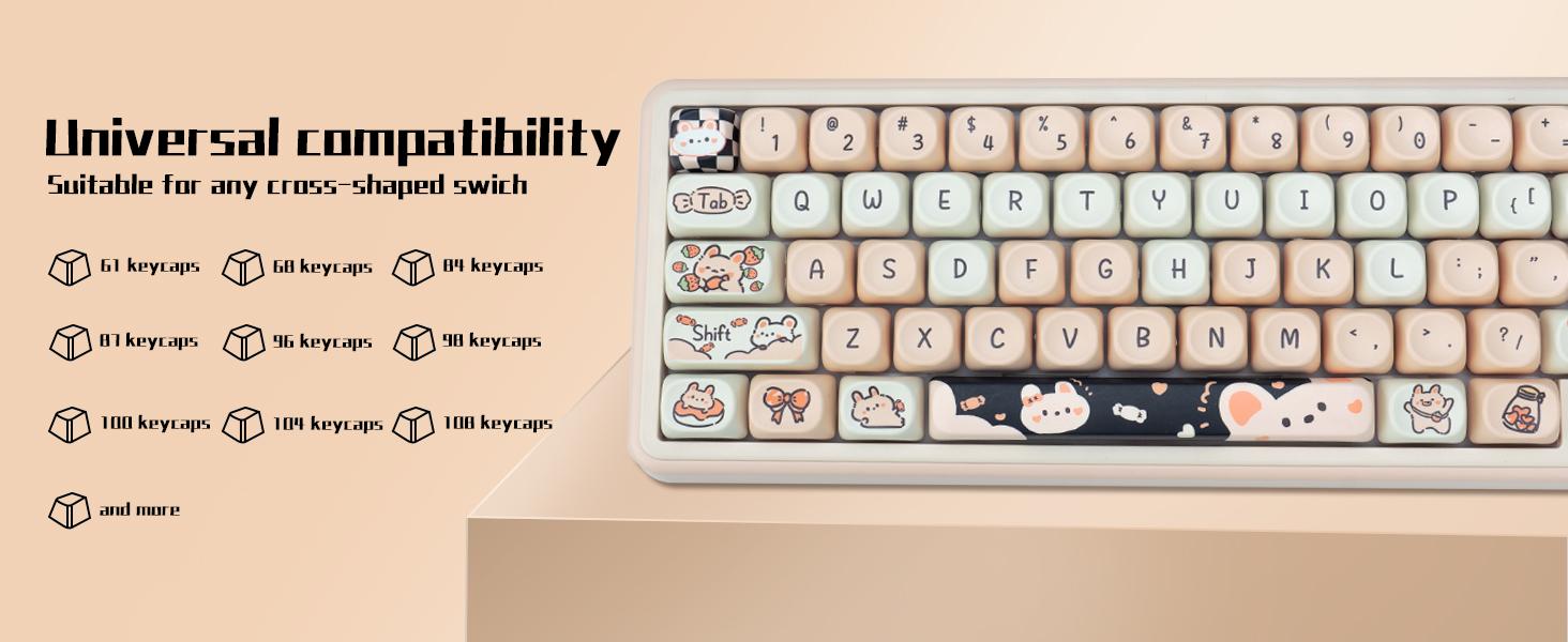 PBT Keycaps 132 Keys Dye-Sublimation Kawaii Pink MOA Profile Custom Cute Keycaps Set Compatible with Cherry Gateron Kailh MX Switches for All Mechanical Keyboards
