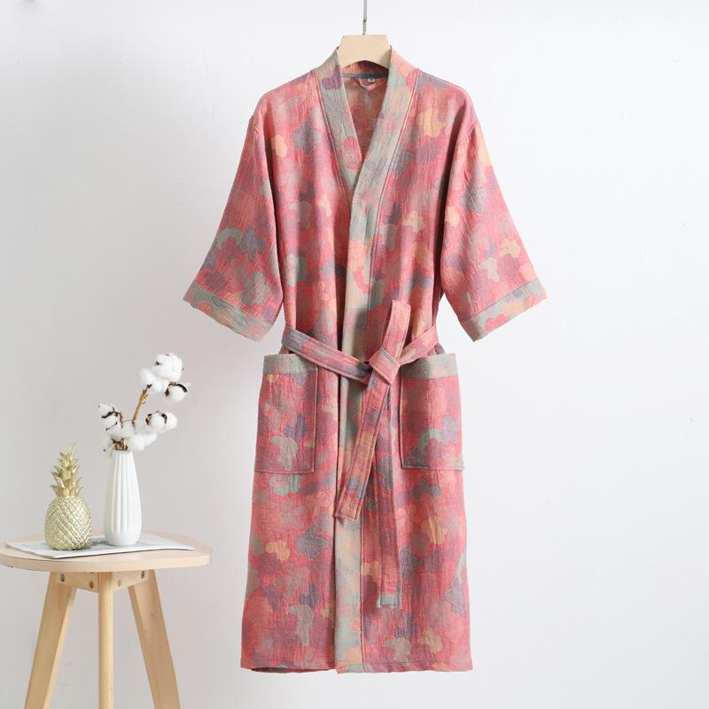 Pure cotton double-layer gauze bathrobe, Class A, spring/summer thin pajamas, home wear, couple's bathrobe, absorbent and quick-drying bathrobe