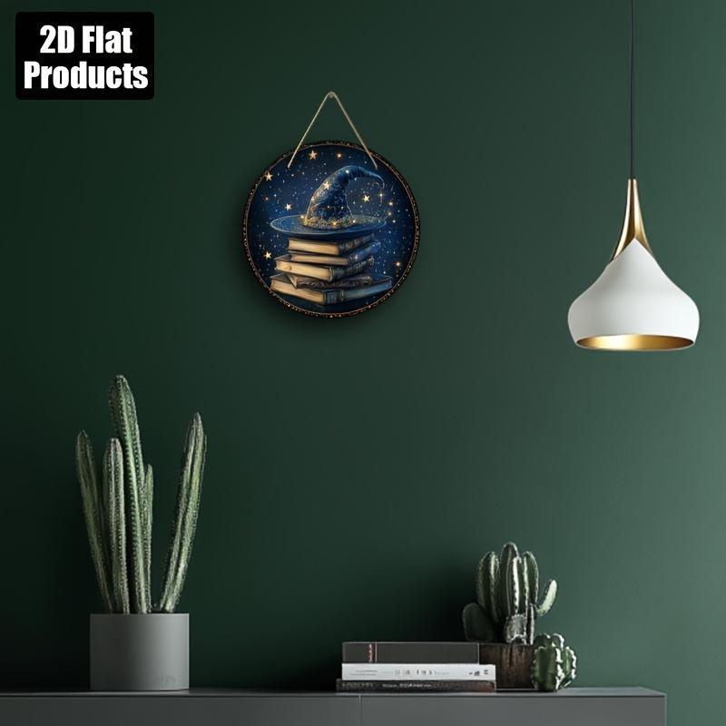 1PC Round Wooden Wall Decoration Magic Hat Theme, Suitable for Bars, Kitchens, Cafes, Home Living Rooms, Office Decorations, Holiday Gifts