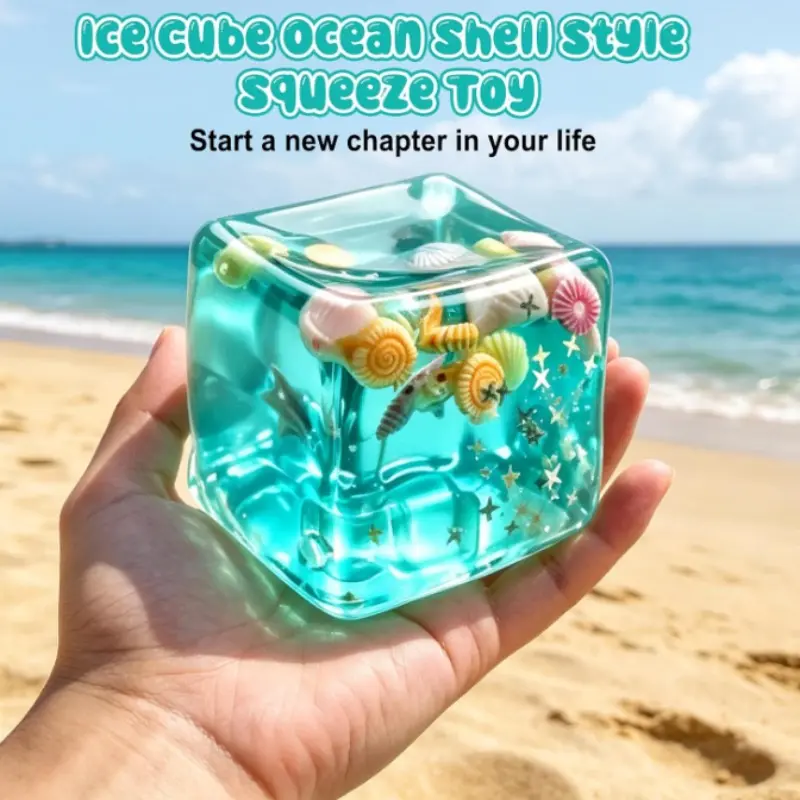 Ice Cubes Marine Shells Squishies Toy,Soft Slow Rise Squishy Stress Relief Toy, TPR Ice Cube Soft Stress Relief Toy for Adults Anxiety Relief, Party Favors, Table Decoration, Squishy Sensory Fidgets