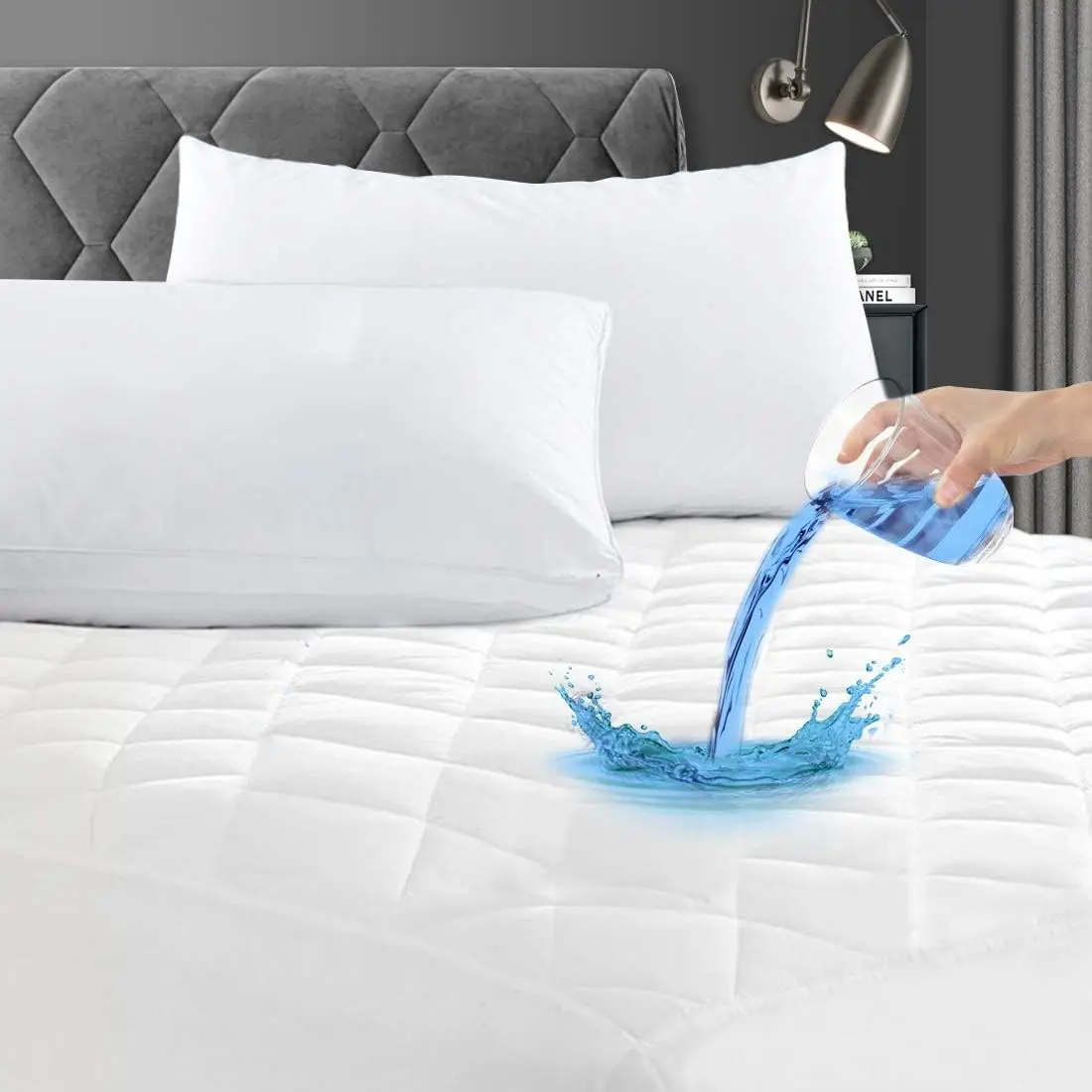 Waterproof Mattress Pad, 100% Waterproof Quilted Fitted Mattress Protector, Noiseless Hollow Cotton Mattress Cover, Fitted 8"-26" Deep, Dust Proof