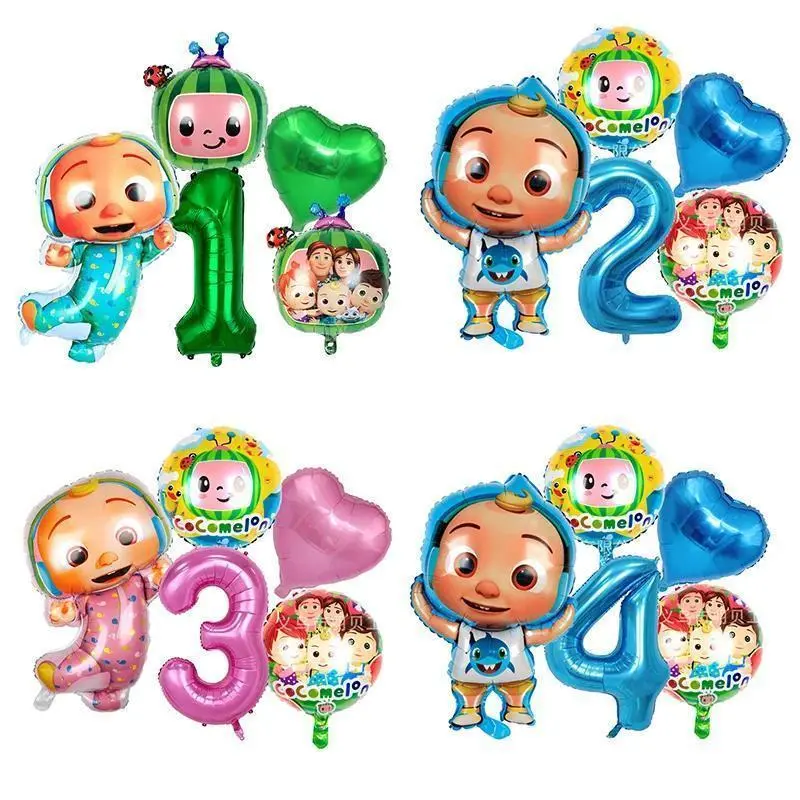 Cocomelons Boy Girl Theme Birthday Balloons Set Number Balloon Suit Foil Ballon Birthday Party Supplies Decor Baby Shower Gift