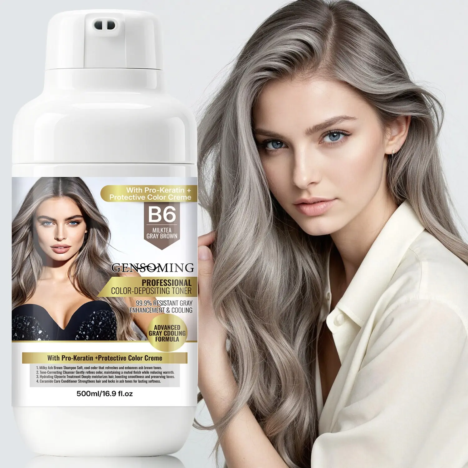 500ML Tea Keratin Semi-Permanent Hair Dye, Smooths Dry Frizzy Hair, Long-Lasting Color, Gentle Formula, Suitable for All Hair Types