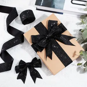 2 Rolls Glitter Ribbon 20 Yards, Shiny Packaging Trim Ribbon, Gift Wrapping Craft Wreath Christmas Tree Decor Festival Party Wedding Home