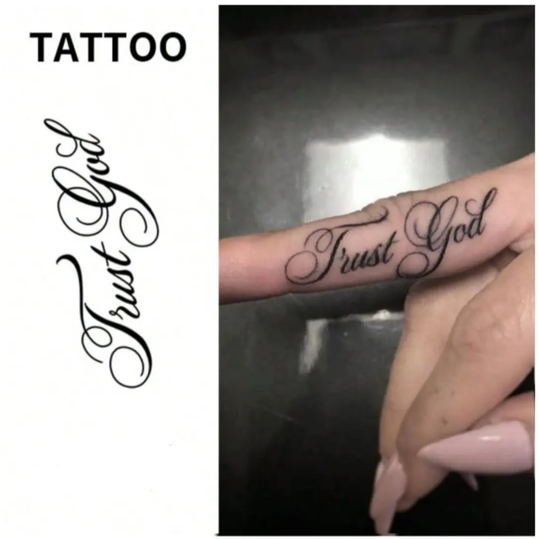 2 Sheets 'trust God' Temporary Tattoo Stickers, Sketch Style, for Hands, Arms, Body, Water Transfer Printing, Patch Form
