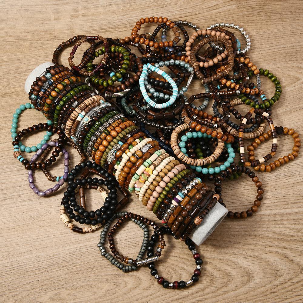Random 36/41/72 Pcs Vintage Bohemian Style Beaded Bracelets Set - Handmade with Elastic String, Coconut Shell & Wooden Beads, Stylish Women's Retro Jewelry, Perfect for Daily Wear & Holiday Gifting
