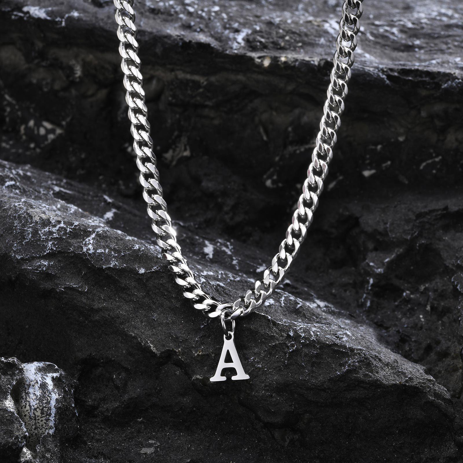 Trendy new 26-letter Cuban necklace Men's initials pendant chain Creative collarbone chain Hip-hop style necklace jewelry, boys' favorite gifts, boyfriend gifts