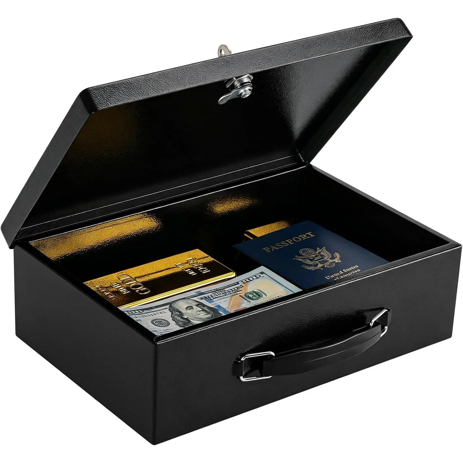 Fireproof Document Box with Key Lock, Small Lock Boxes for Personal Items, Fire and Water Resistance, Fireproof Safe Box for Documents, Jewelry, Passport, Cash, 12.6'' x 8.3'' x 4.3'' Black