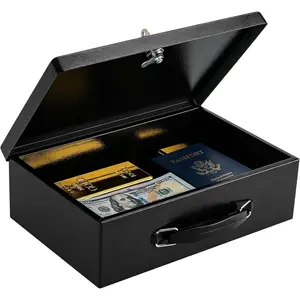 Fireproof Document Box with Key Lock, Small Lock Boxes for Personal Items, Fire and Water Resistance, Fireproof Safe Box for Documents, Jewelry, Passport, Cash, 12.6'' x 8.3'' x 4.3'' Black