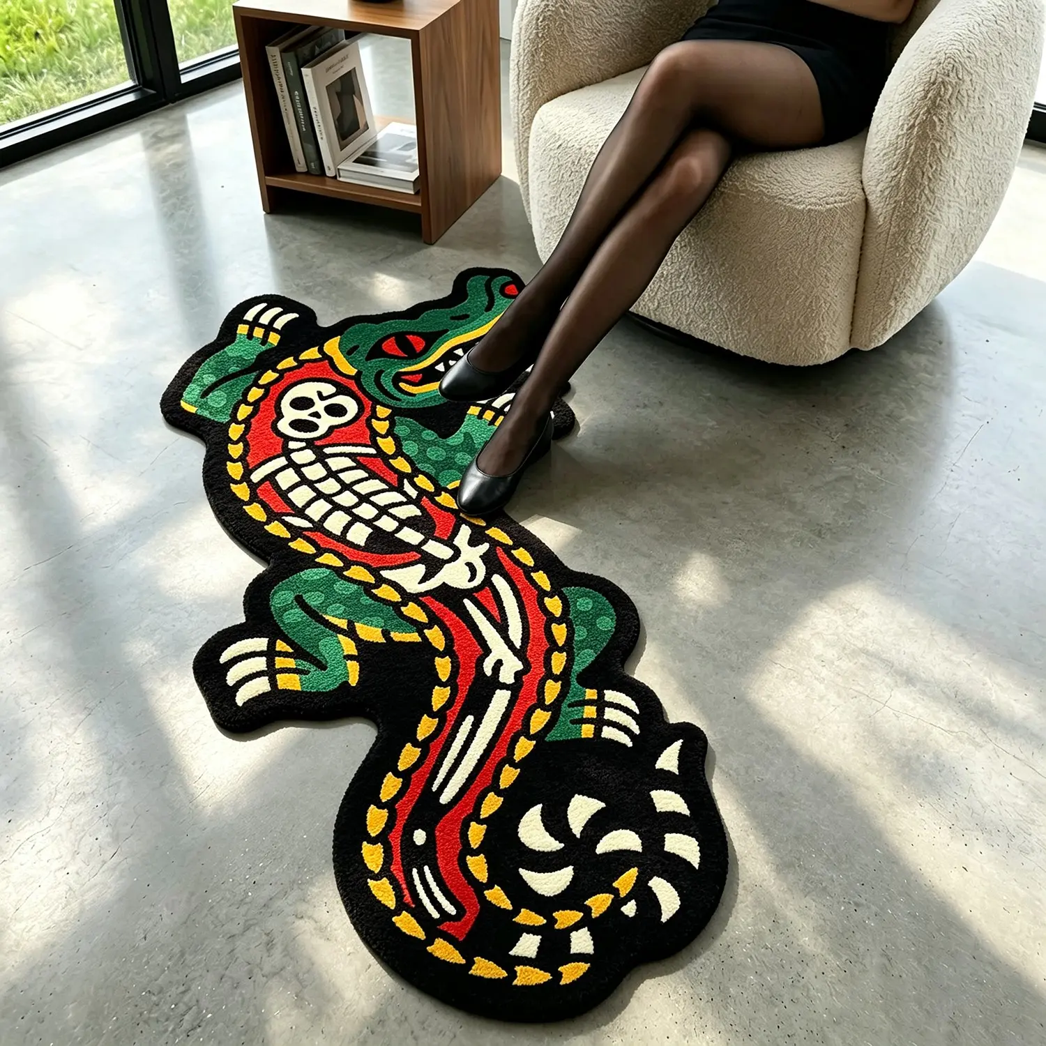 American Alligator Skull Rug, Retro Living Room Bedroom Carpet, Non-Slip Sofa Coffee Table Mat, Home Decor for Hotel Lobby